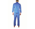 Men's Flannelette Pyjama Set Sleepwear Soft 100% Cotton PJs Two Piece Pajamas - Blue