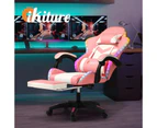 Oikiture Gaming Chair 7 RGB LED 8 Points Massage Racing Recliner Office Computer