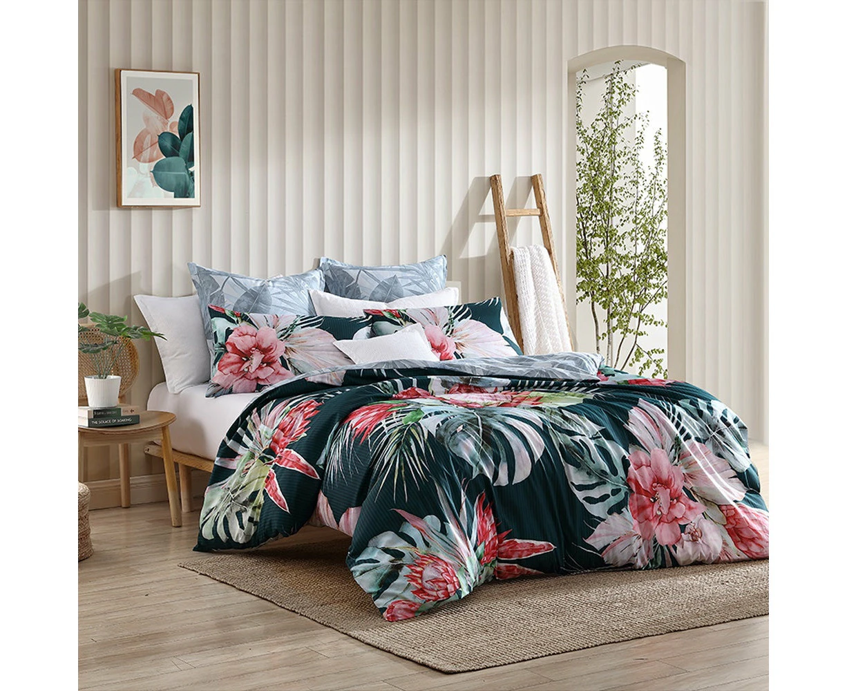 Logan And Mason Petra Teal Cotton - Rich Percale Print Quilt Cover Set Queen