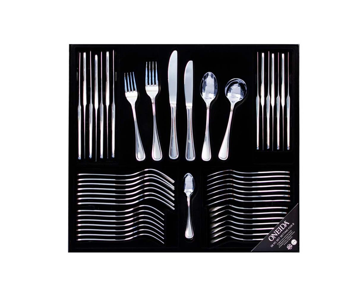 56pc Oneida New Rim Stainless Steel Cutlery Spoon/Fork/Knife/Teaspoon Set Silver