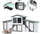 Advwin Rabbit Hutch Chicken Coop 2 Level Wooden Rabbit Cage Large White+Grey