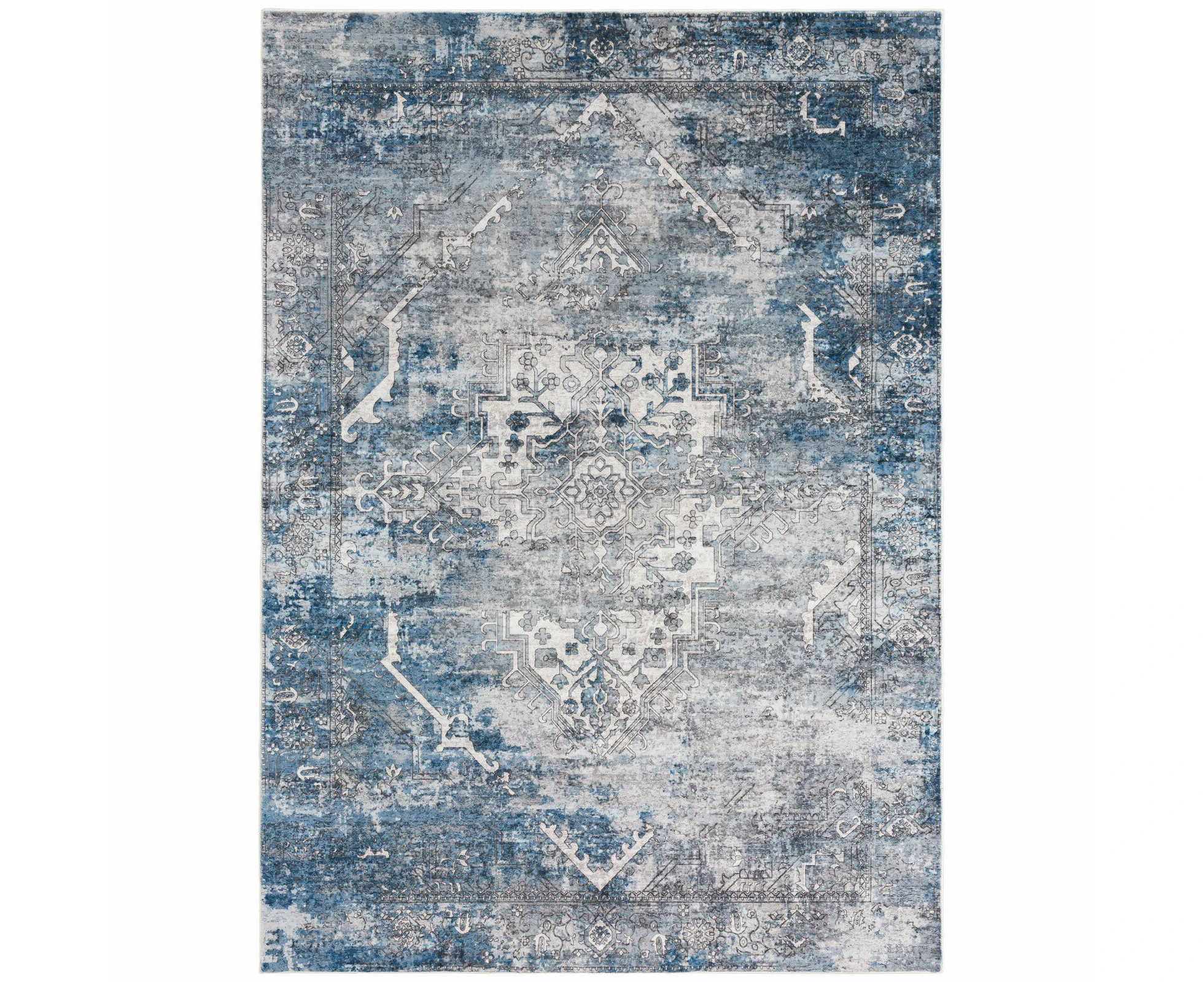 Extra Large Rug 240x340cm Vintage Black Blue Distressed Shaggy Carpet