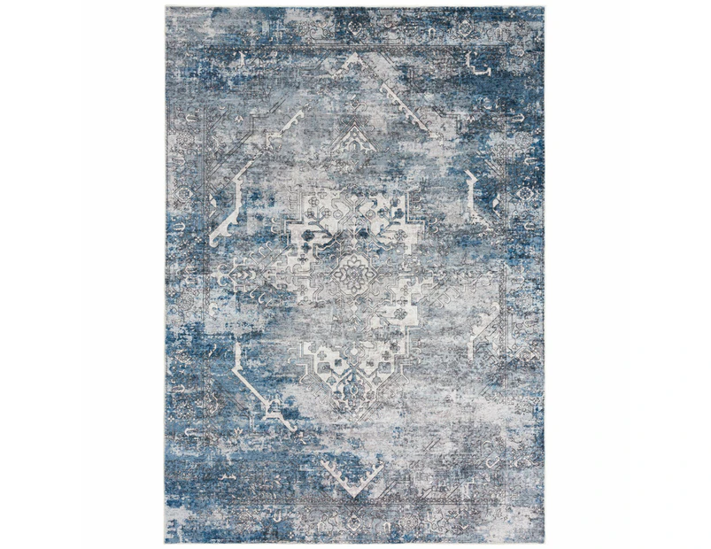 Extra Large Rug 240x340cm Vintage Black Blue Distressed Shaggy Carpet