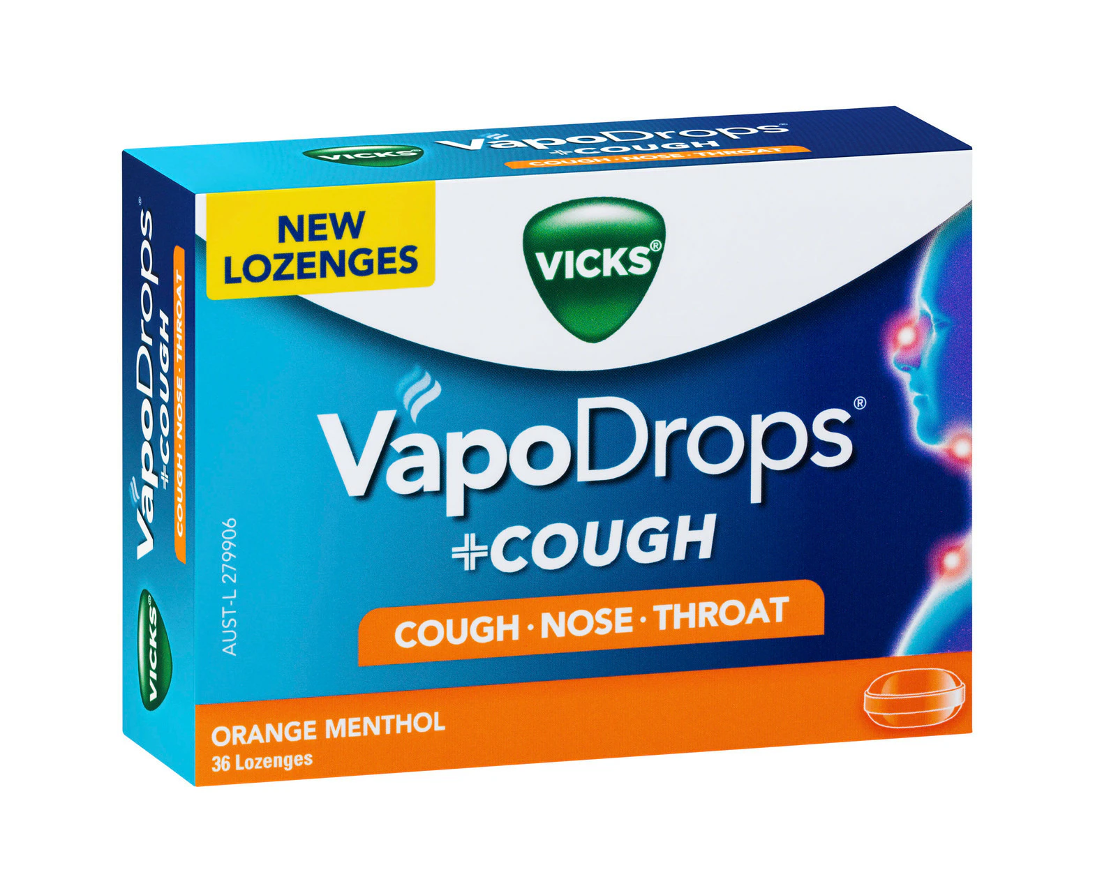 Vicks VapoDrops + Cough Orange Menthol 36 Lozenges