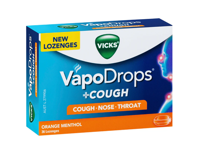 Vicks VapoDrops + Cough Orange Menthol 36 Lozenges