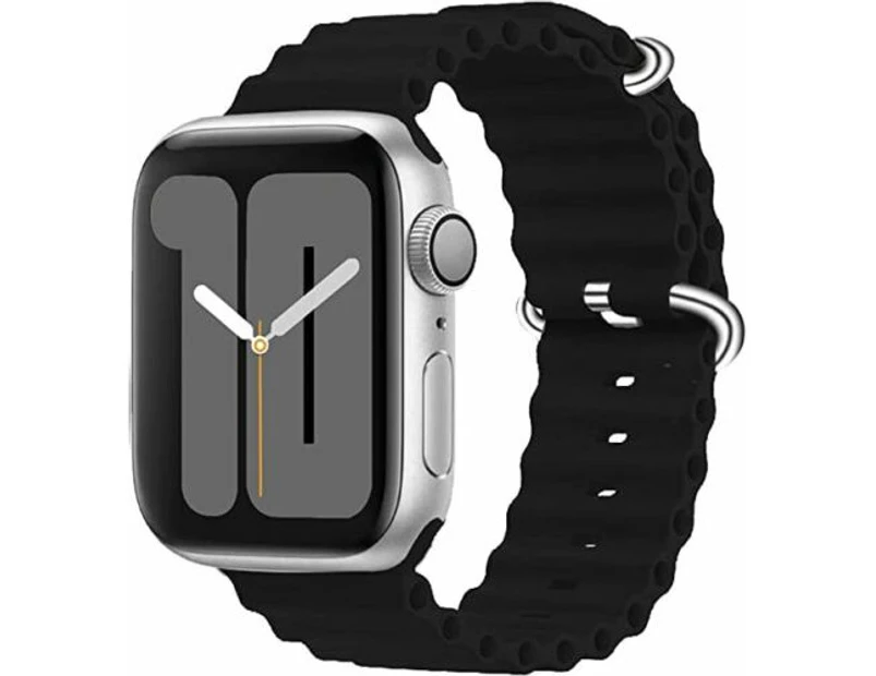 For Apple Watch Ocean Sport Replacement Strap Band iWatch Series 8 7 6 5 SE 42MM/44MM/45MM - Black