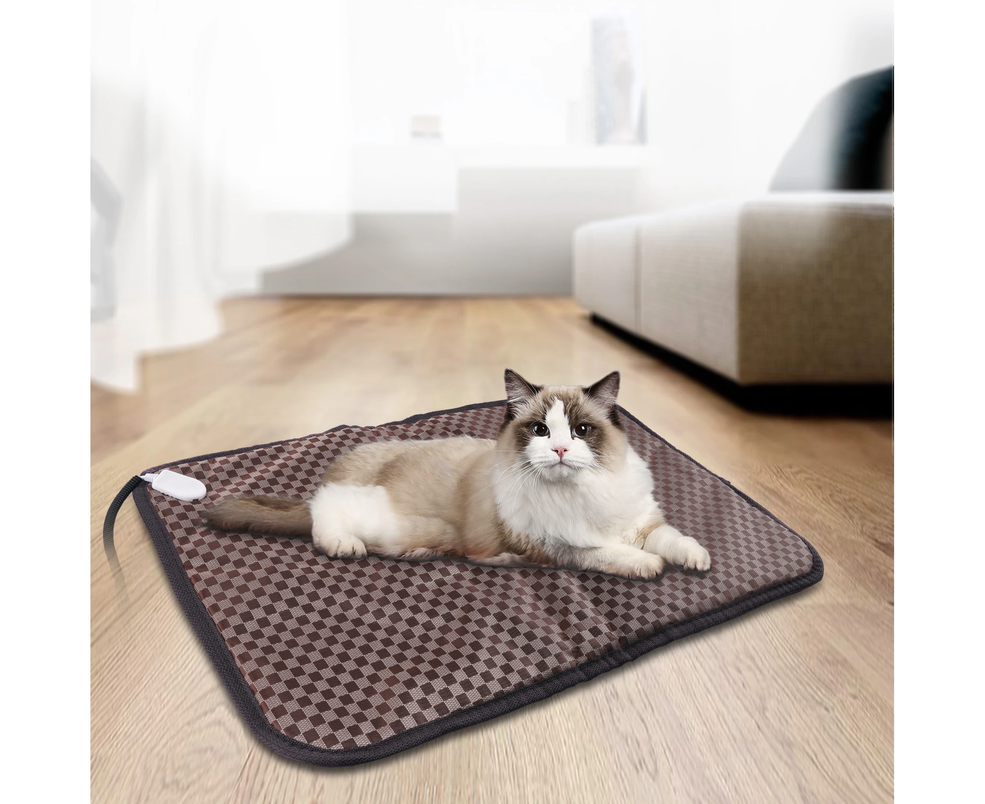 70x45cm Electric heated Pet Bed Mat Pad Cat Dog Heating Blanket Warmer Bed Pad Temp adjustable Safety Brown