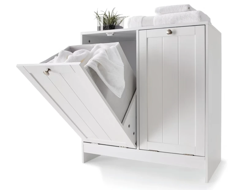 Double Door Laundry Cabinet Tilt-out Laundry Hamper Storage Cabinet