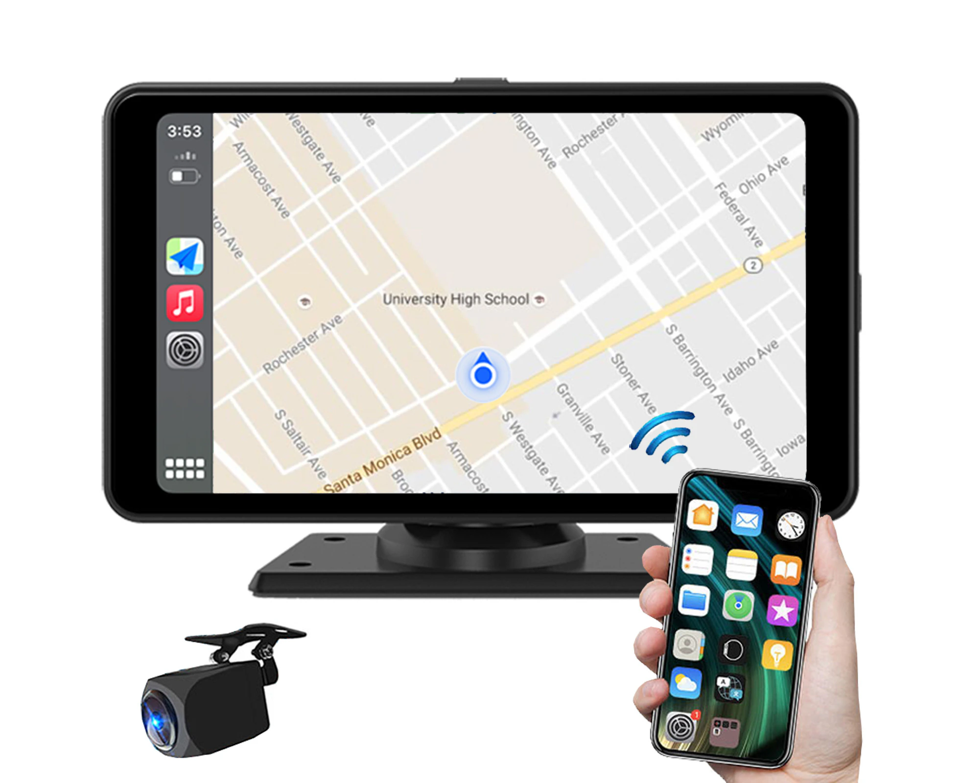 7" FHD Touch Screen Car DVR Crash Camera Recorder Bluetooth Sync WiFi GPS Rear Camera CarPlay