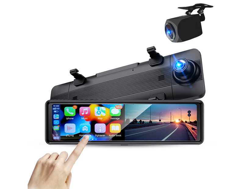 10.99" FHD Touch Screen Car DVR Crash Camera Recorder Bluetooth Sync WiFi GPS Rear Camera