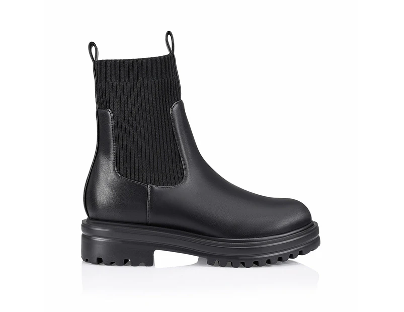 Moses Ankle Boots - Black Smooth/Knit