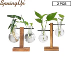 SpringUp-2PCS Wooden Stand Hanging Glass Vase Hydroponics Terrarium Container Pot Home Decor Type B and C