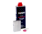 Zippo Brushed Chrome Lighter, Fluid & Flint Pack