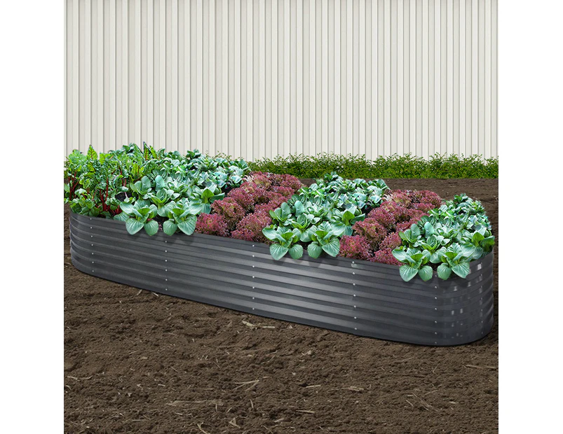 Green Fingers Garden Bed 320X80X42cm Oval Planter Box Raised Container Galvanised