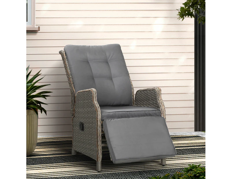 Gardeon Recliner Chairs Sun lounge Wicker Lounger Outdoor Furniture Patio Adjustable Grey