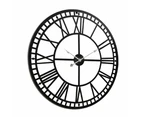 Artiss 60cm Wall Clock Large Roman Numerals Metal Black