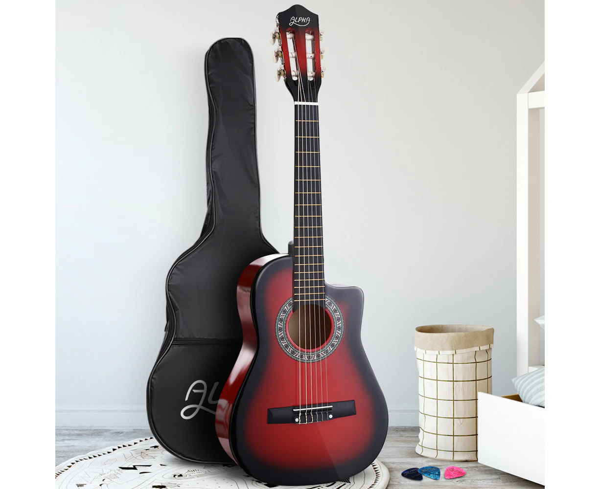 Alpha 34 Inch Classical Guitar Wooden Body Nylon String Beginner Kids Gift Red