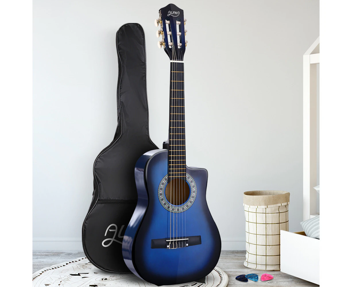 Alpha 34 Inch Classical Guitar Wooden Body Nylon String Beginner Kids Gift Blue