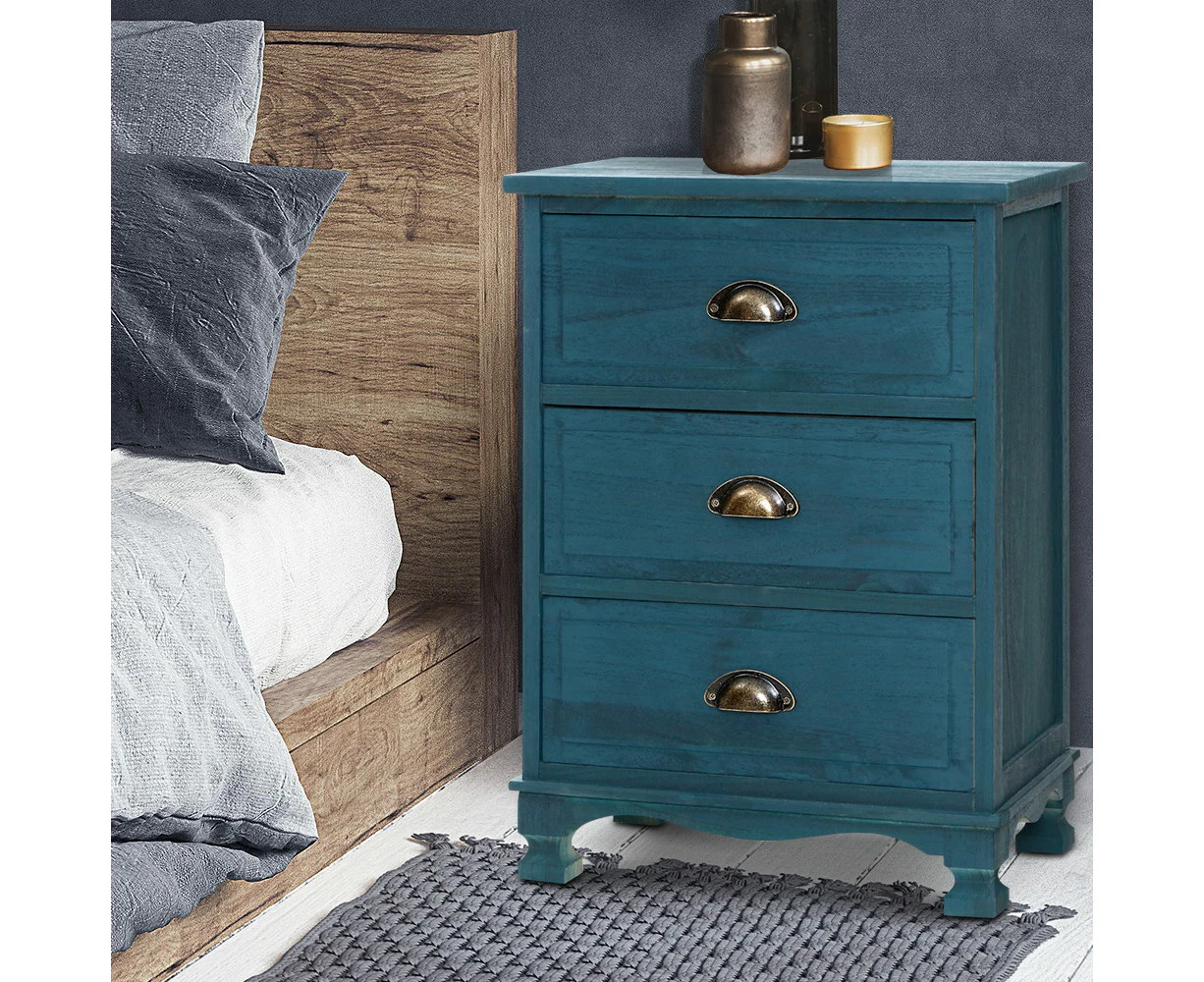 Artiss Bedside Table 3 Drawers Vintage - THYME Blue