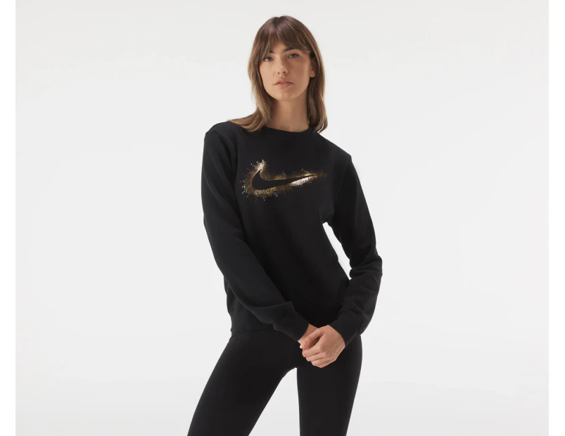 Nike Sportswear Women's Club Fleece Stardust Graphic Crew Sweatshirt - Black/Gold