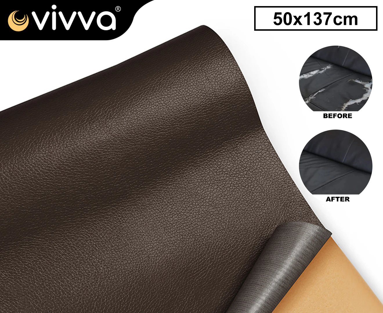 Vivva Self Adhesive Leather Repair Patch Renovation Sticker for Couch Sofa Car Seat Chair 50cmX137cm (Dark Brown)