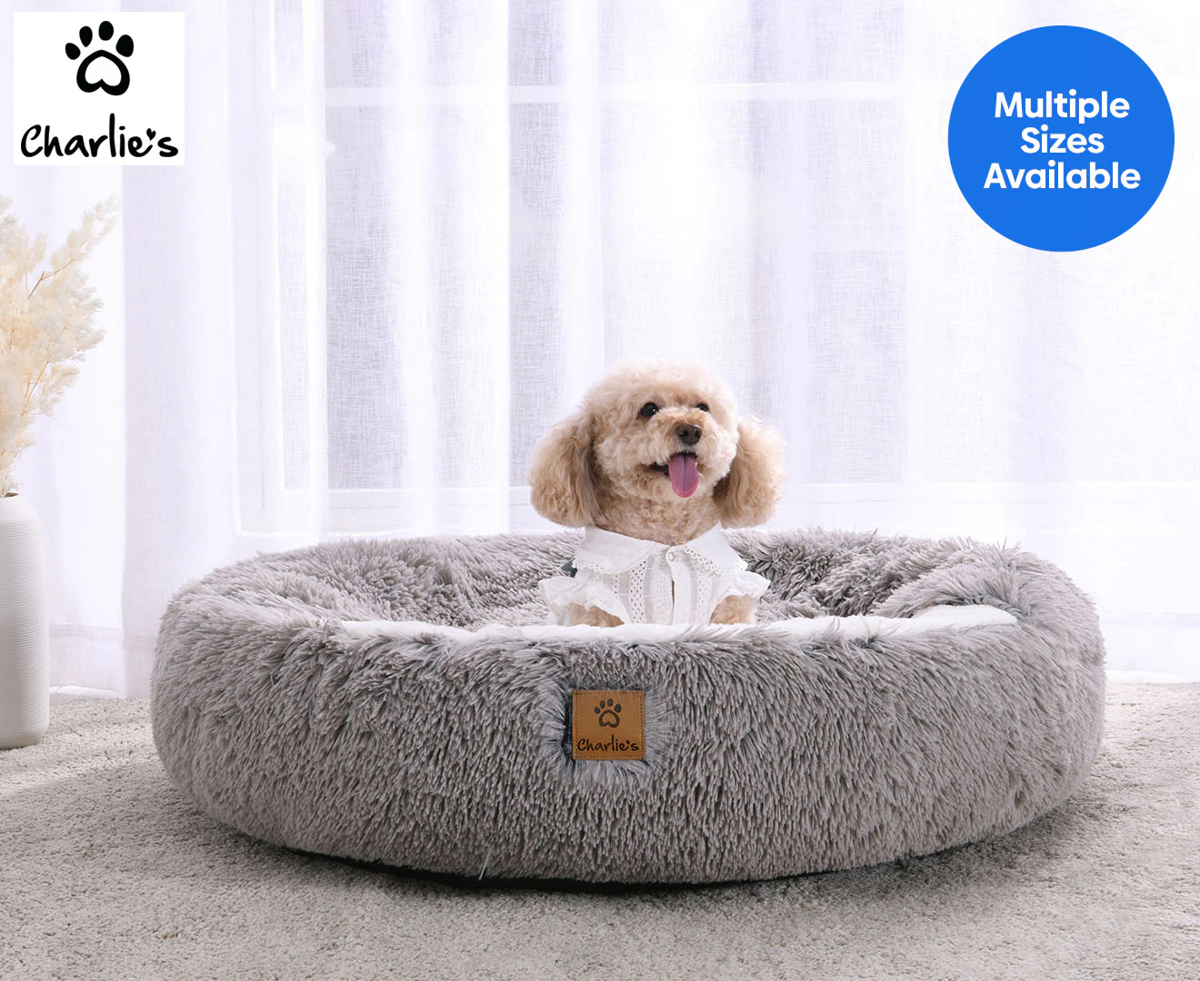 Charlie's Hooded Faux Fur Pet Nest - Grey