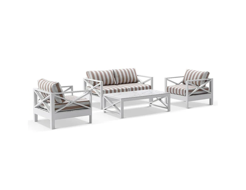 Kansas 2+1+1 seater Outdoor Aluminium Lounge Set with Coffee Table in Sunbrella - Outdoor Aluminium Lounges -