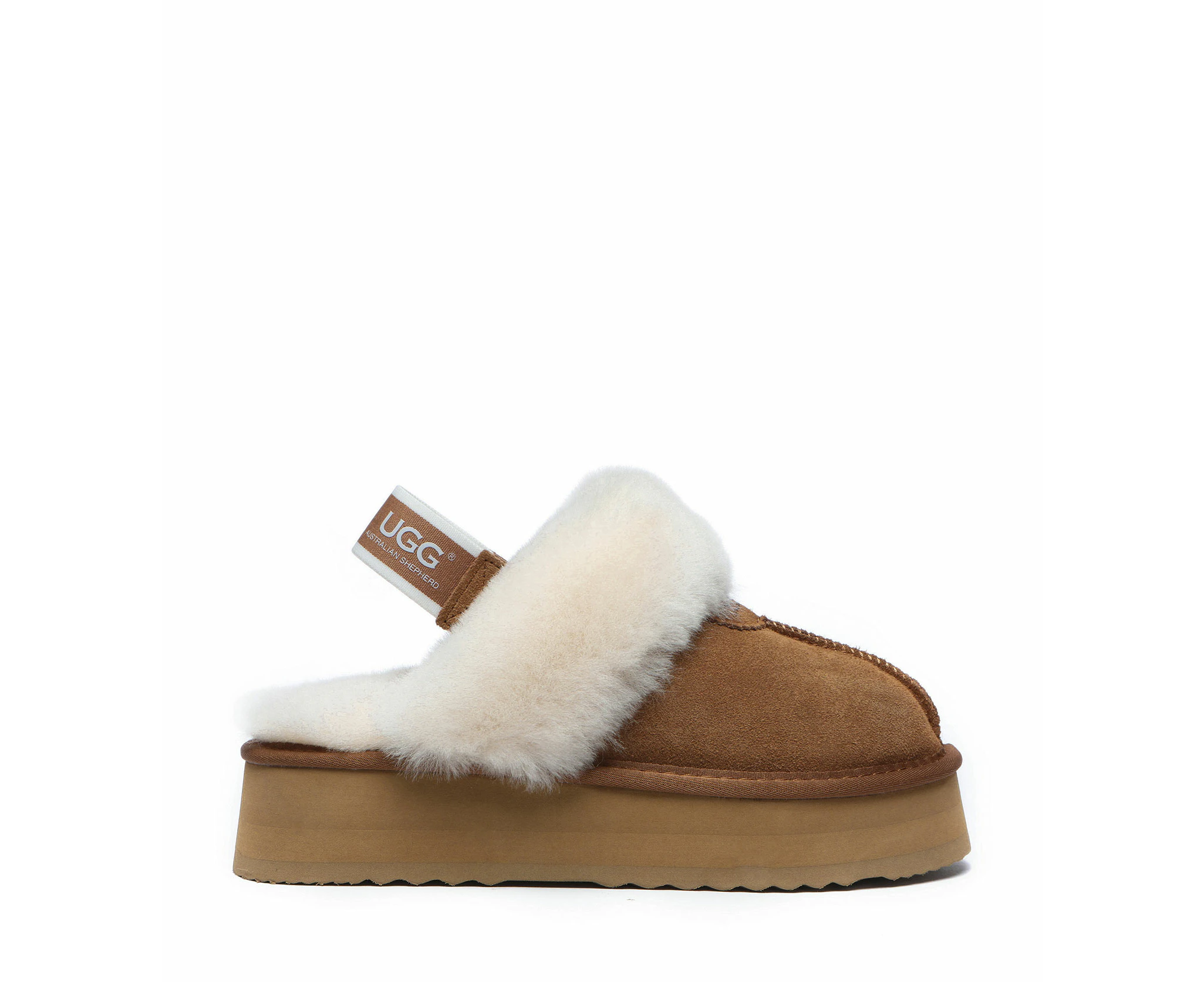 Ugg Australian Shepherd Waffle Platform | Cow Suede Upper - Women - House Shoes - Chestnut