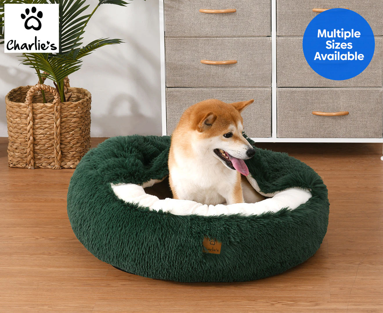 Charlie's Snookie Hooded Faux Fur Calming Nest Pet Bed - Eden Green