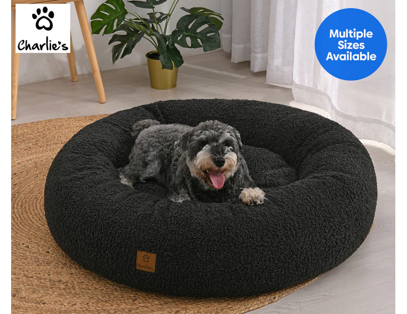 Charlie's Round Donut Teddy Fleece Pet Bed - Charcoal