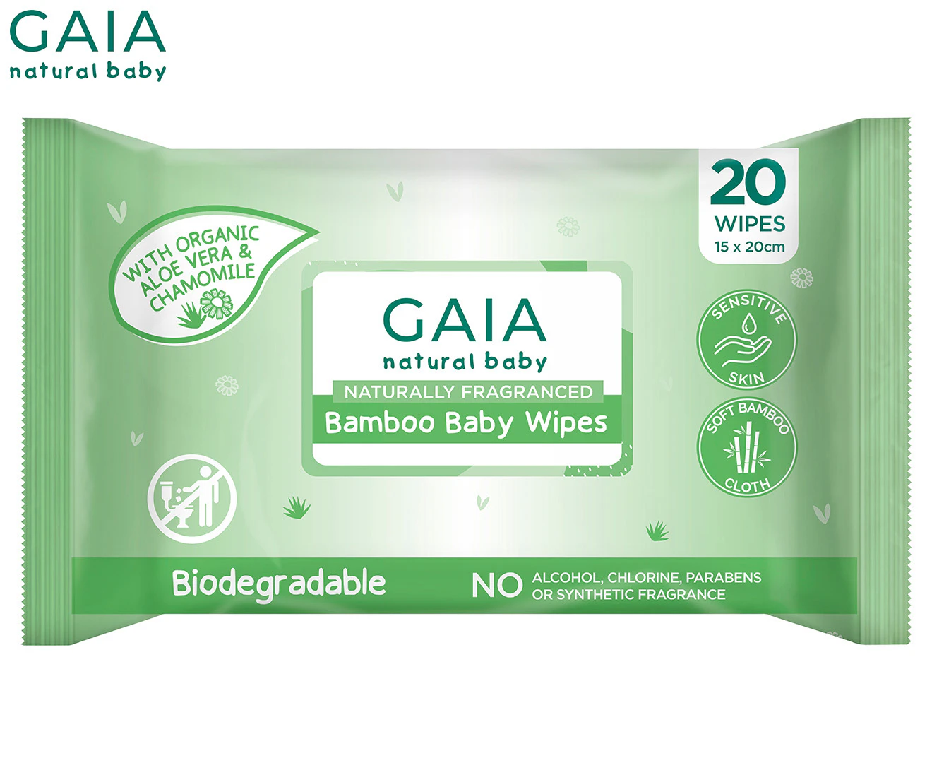 GAIA Bamboo Baby Wipes Travel Pack 20's