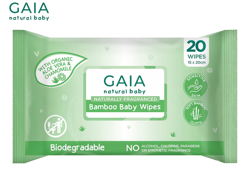 20pk Gaia Natural Baby Bamboo Baby Wipes