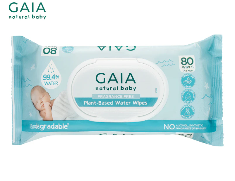 80pk Gaia Natural Baby Plant-Based Water Wipes