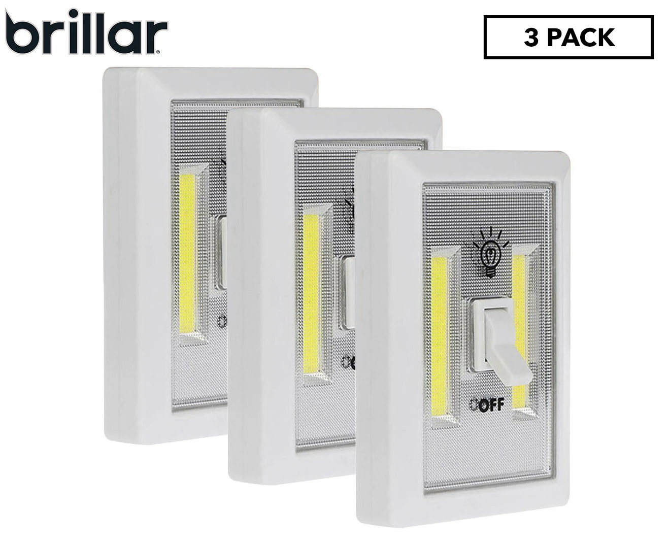 3 x Brillar Wireless 11.5 cm Light Switch w/Cob LED Technology Lighting