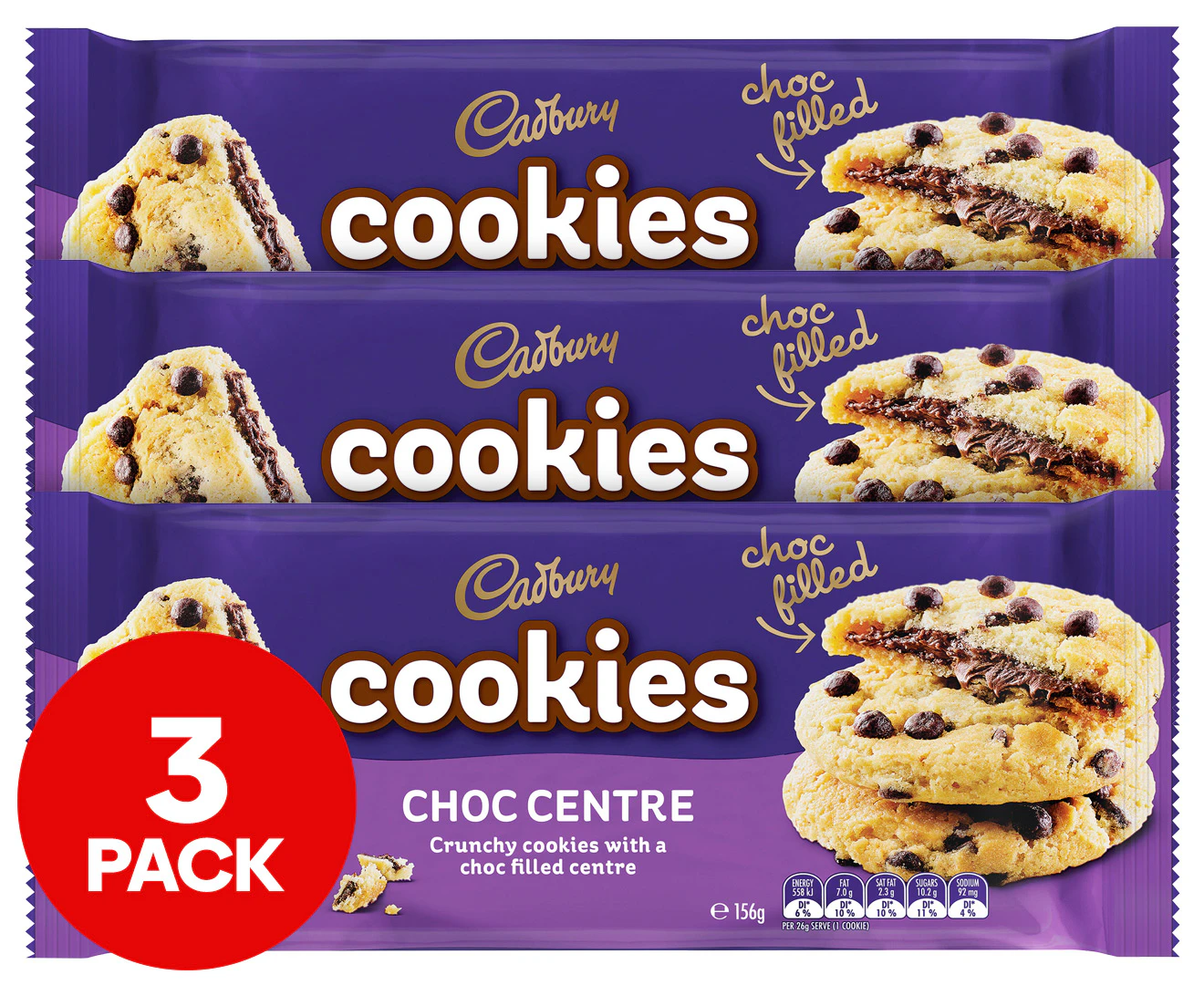 3 x Cadbury Cookies Crunchy Choc Centre 156g