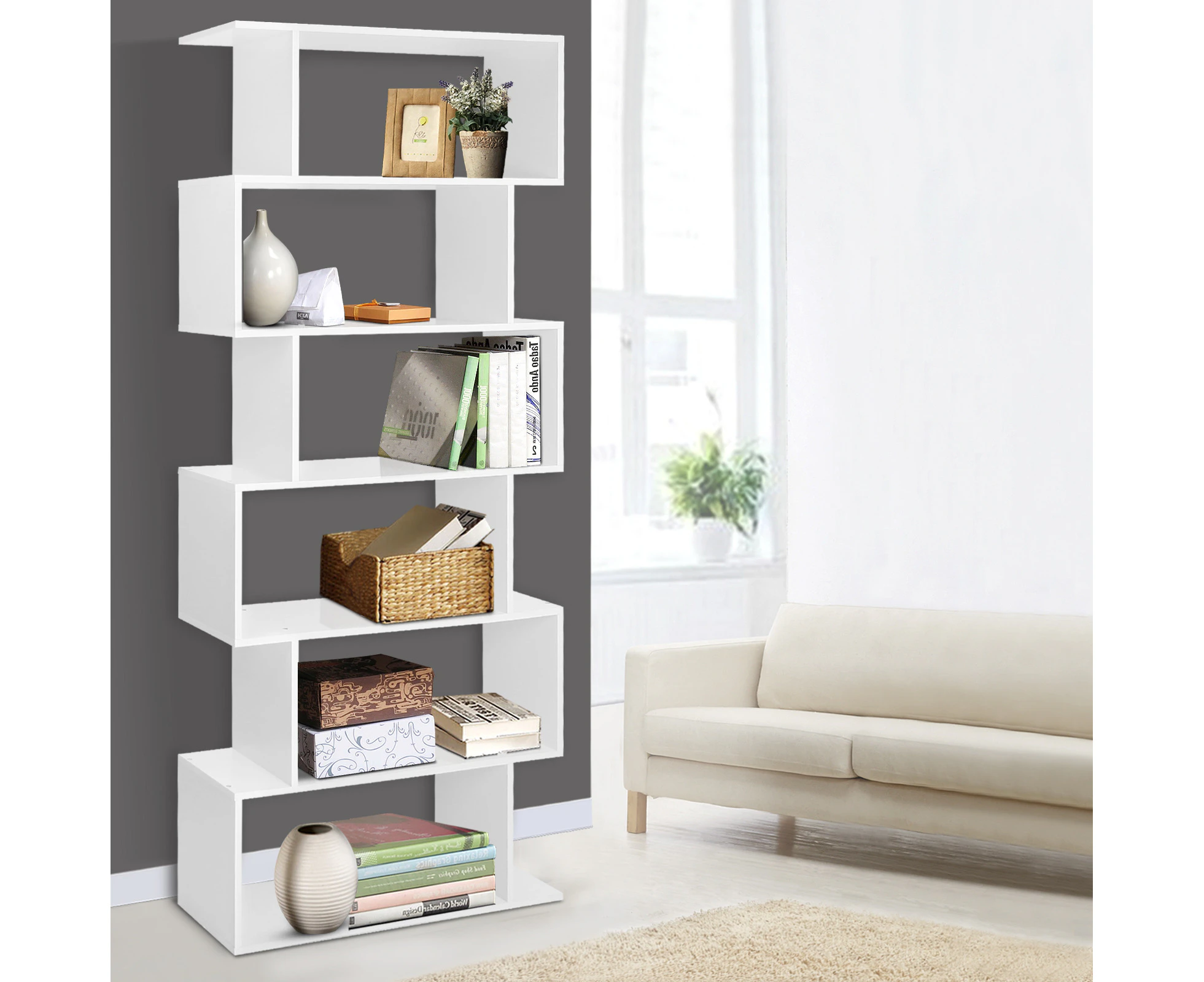 Artiss Bookshelf 6 Tiers - RIVA White