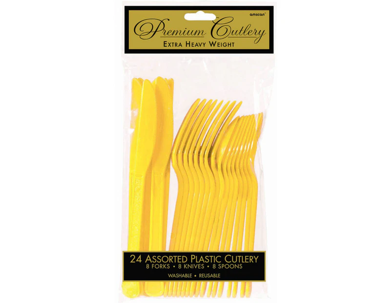 Yellow Sunshine Heavy Weight Assorted Plastic Cutlery 24 Pack