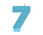 Number 7 Birthday Blue Glitter Candle