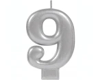 Number 9 Silver Metallic Birthday Candle