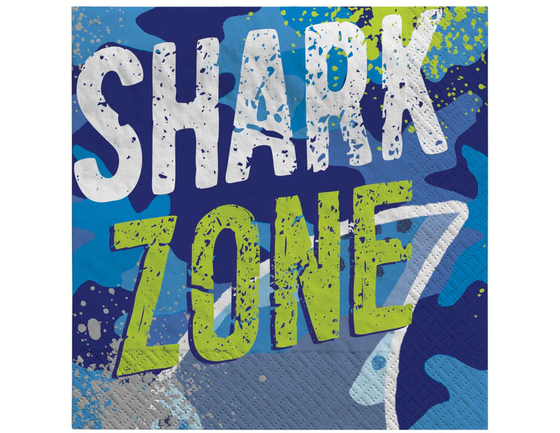 Shark Zone Birthday Beverage Napkins 16 Pack