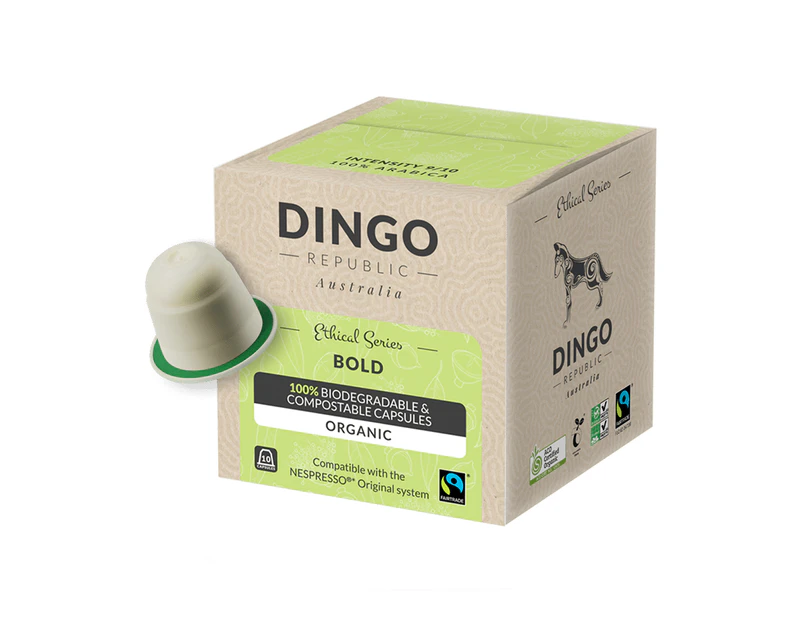80 x Dingo BOLD Fairtrade Organic Coffee Pods for Nespresso - Compostable and Biodegradable Capsules