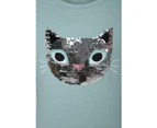 Mountain Warehouse Kid Sequin Cat Kids Tee Tshirt - Teal