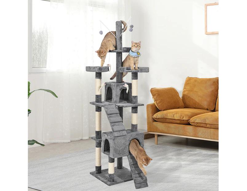 Pawz Cat Tree Scratching Post Scratcher Tower Condo House Furniture Grey 210cm - Grey