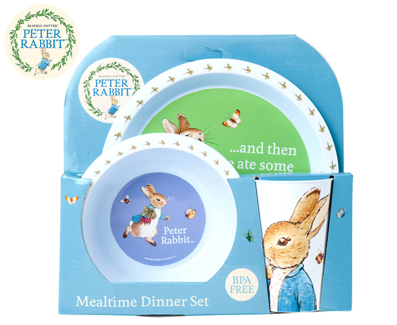 Beatrix Potter 3-Piece Peter Rabbit Mealtime Dinner Set - White/Green