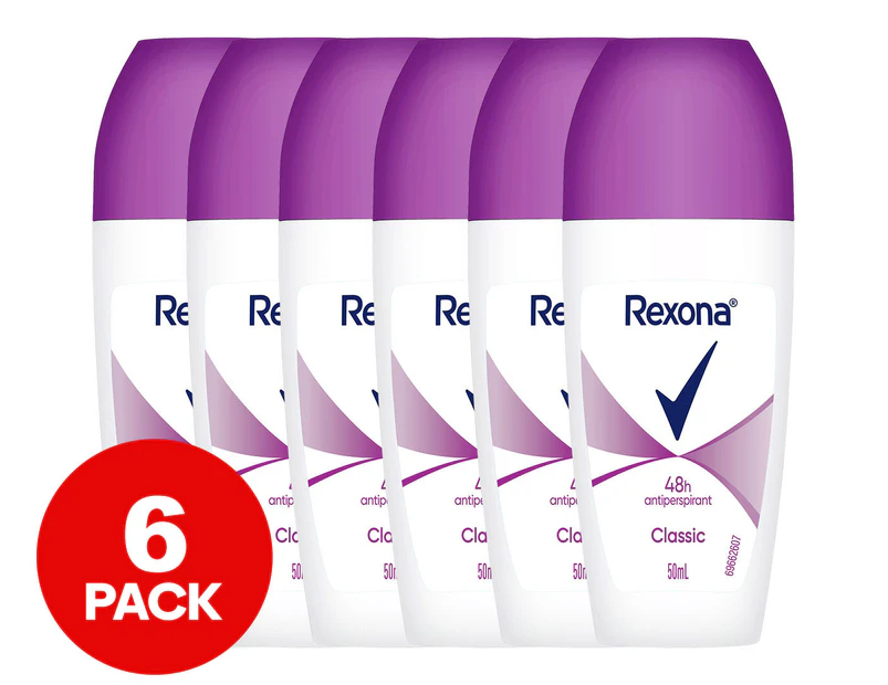 6 x Rexona Women Classic Antiperspirant Roll-On Deodorant 50mL