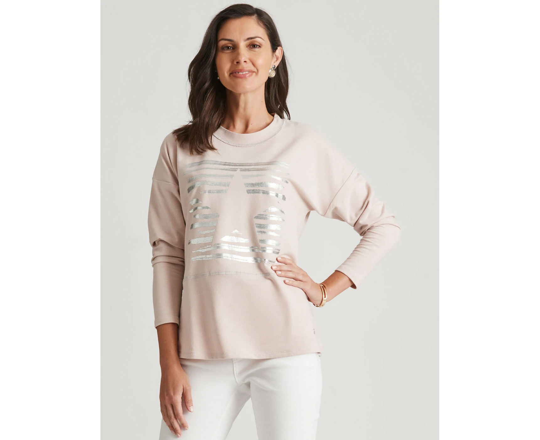 W.Lane Star Foil Print Contrast Panel Knit Top - Womens - Pink Star