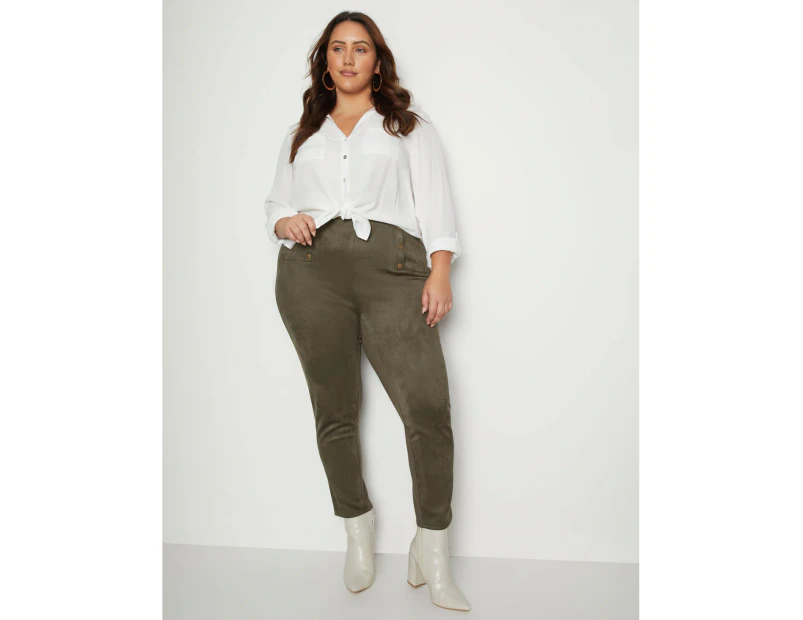 Beme Ankle Suedette Pull On Jegging - Plus Size Womens - Deep Khaki
