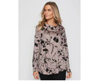 Millers Long Sleeve Slinky Split Neck Top With Flocked Print - Womens - Dusty Pink Floral