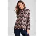 Millers Long Sleeve Printed Brushed Top With Snood - Womens - Blush Zig-Zag