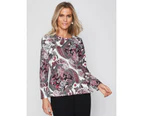 Millers Long Sleeve Top With Side Trim Detail - Womens - Berry Paisley